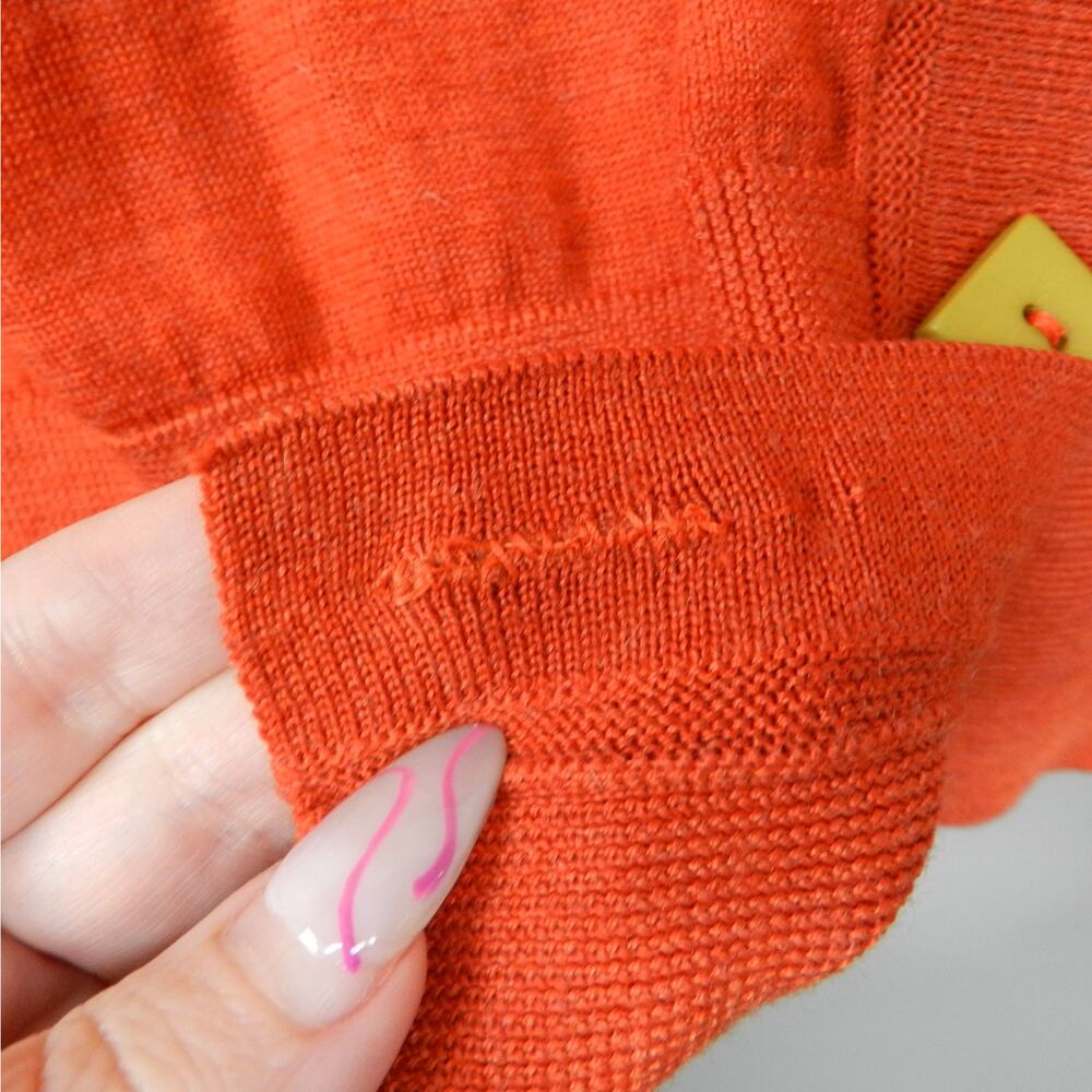 LOFT Cardigan Sweater Size L Orange Wool Blend Custom Buttons Flower Patch - Picture 7 of 16